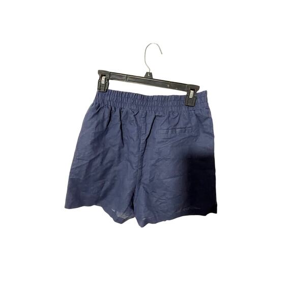 Crescent Linen Granola Girl Navy Utility Boxy Casual Femme Preppy Minimal Shorts - Picture 1 of 4